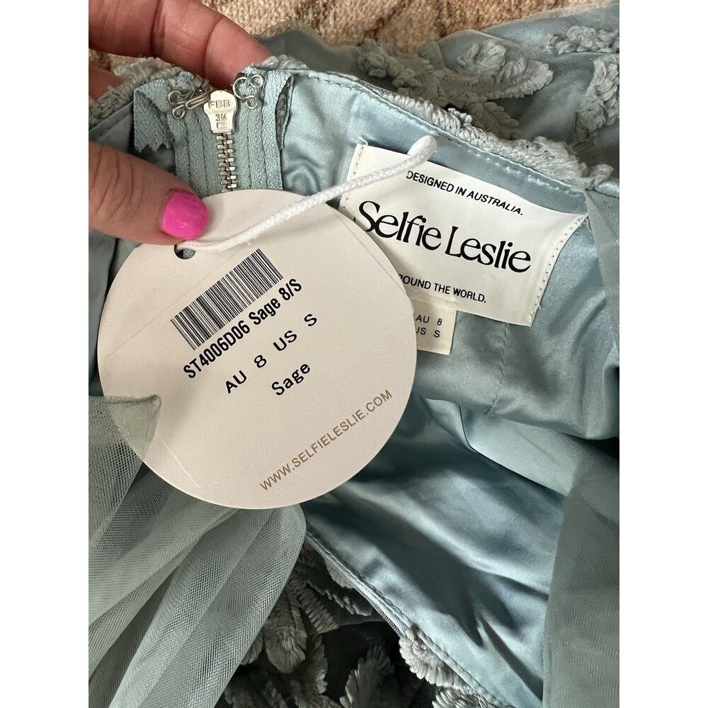 SELFIE LESLIE Mykonos Morning Tie Shoulder Floral Embellished Mini Dress S NWT - Picture 11 of 13